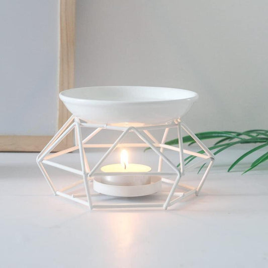 Romantic Ceramic Tealight Candle Holder with Metal Burner and Wax Warmer