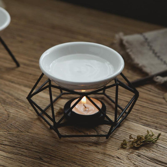 Romantic Ceramic Tealight Candle Holder with Metal Burner and Wax Warmer