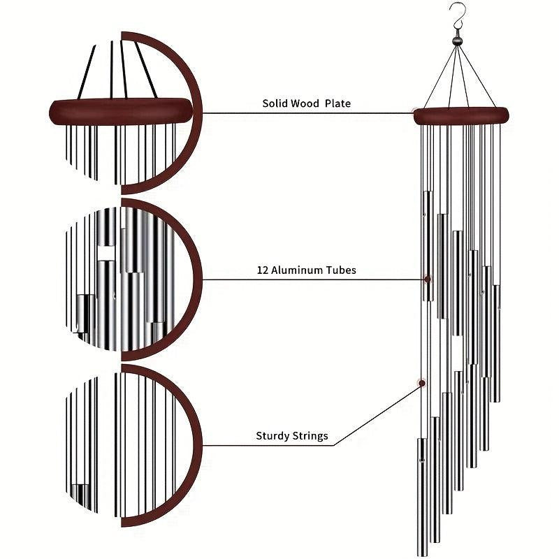12 Tube Aluminum Wind Chime Outdoor Yard Temple Prayer Ornament Gift