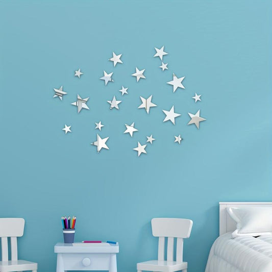 22pcs Star Mirror Wall Sticker Adhesive Decorative Mirror for Home Decor