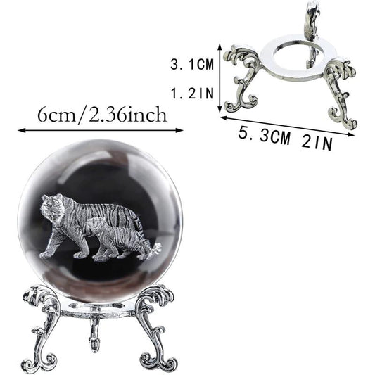 3D Crystal Ball Glass Laser Engraving Mother Son Tigers Ball With Stand