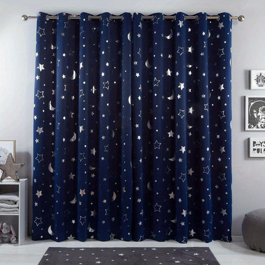 Silvery Big Star Moon Curtain for Children's Room Decor