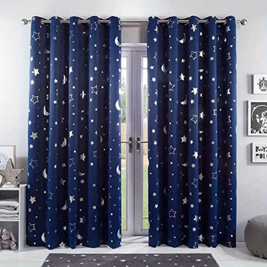 Silvery Big Star Moon Curtain for Children's Room Decor