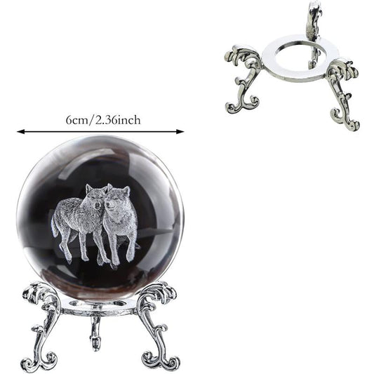 60mm Crystal Ball with Couple Wolves Engraved Glass Sphere