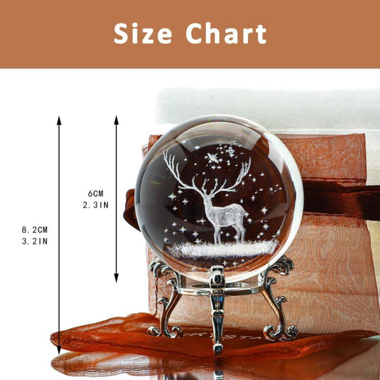 2.4in 3D Inner Carving Christmas Deer Crystal Ball Paperweight