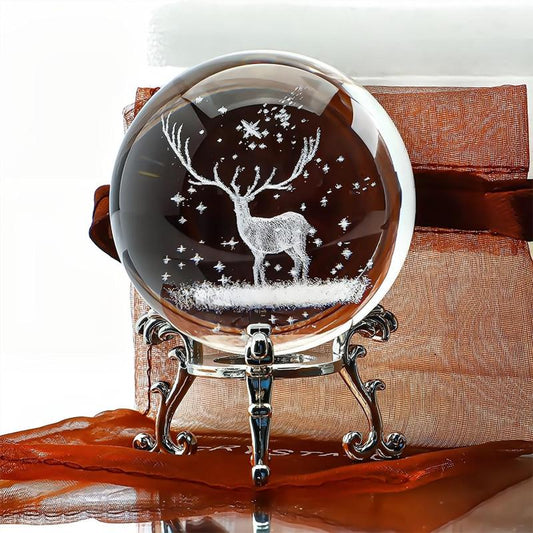 2.4in 3D Inner Carving Christmas Deer Crystal Ball Paperweight