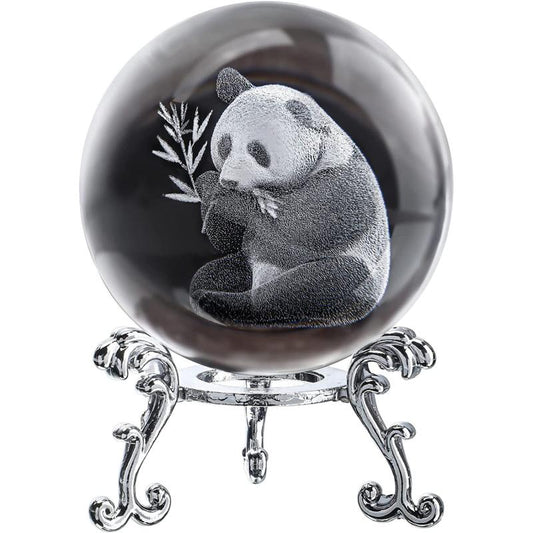 60mm Crystal Panda Ball with Stand - Engraved Collectible Figurine