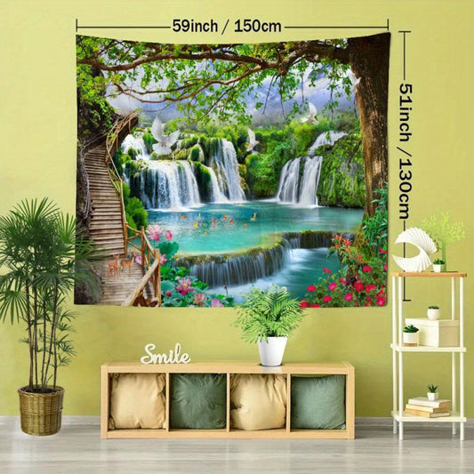 Forest Waterfall Scenery Tapestry Wall Hanging for Home Decor