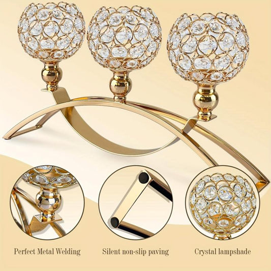 3-Arm Crystal Candle Holders Tealight Candelabra Votive Candle Holder