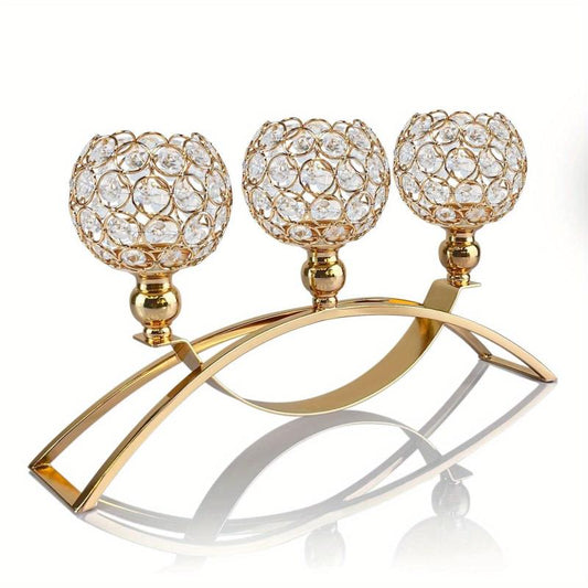 3-Arm Crystal Candle Holders Tealight Candelabra Votive Candle Holder