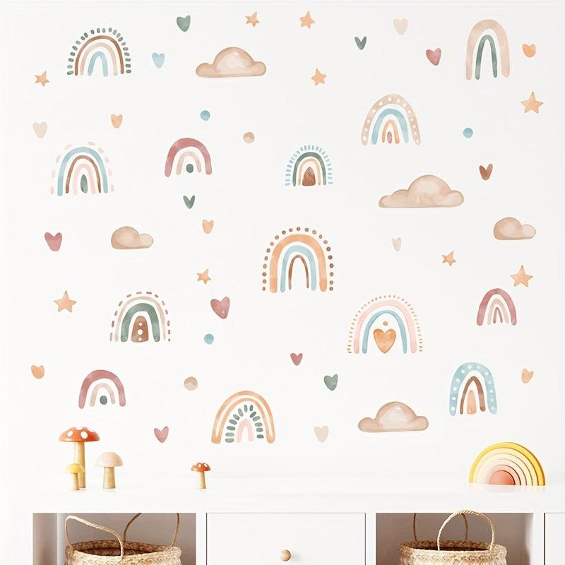 Rainbow Heart Clouds Vinyl Wall Stickers DIY Murals for Room Decor