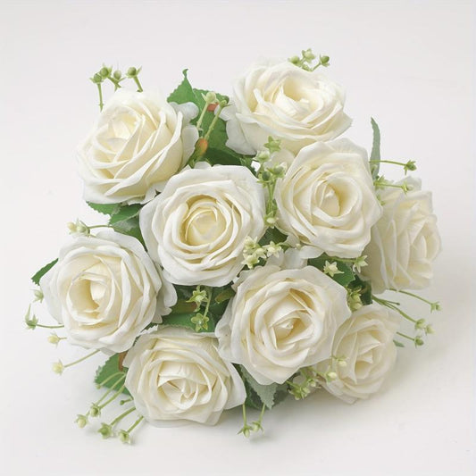 9 Head Silk Rose Bouquet for Weddings and Home Decor
