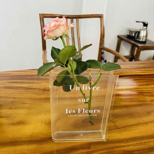 Modern Clear Book Vase with Cleaning Tools Acrylic Flower Vase