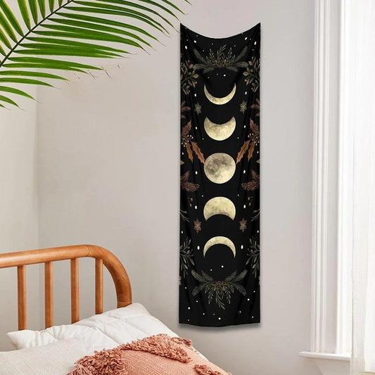 Boho Moon Phase Tapestry Vintage Green Olive Leaf for Living Room Bedroom Decor
