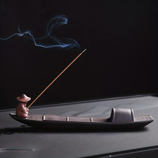 Antique Chinese Ceramic Incense Holder Fishing Elder Man