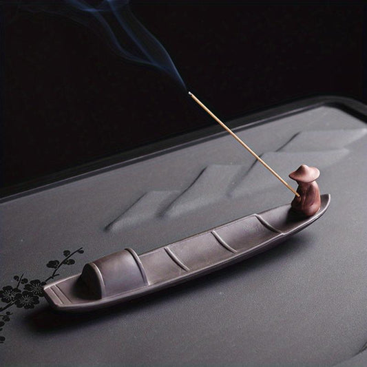 Antique Chinese Ceramic Incense Holder Fishing Elder Man
