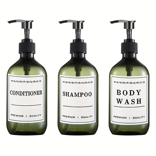 3pcs Soap Dispenser Set Countertop Lotion Press Bottle with Waterproof Labels