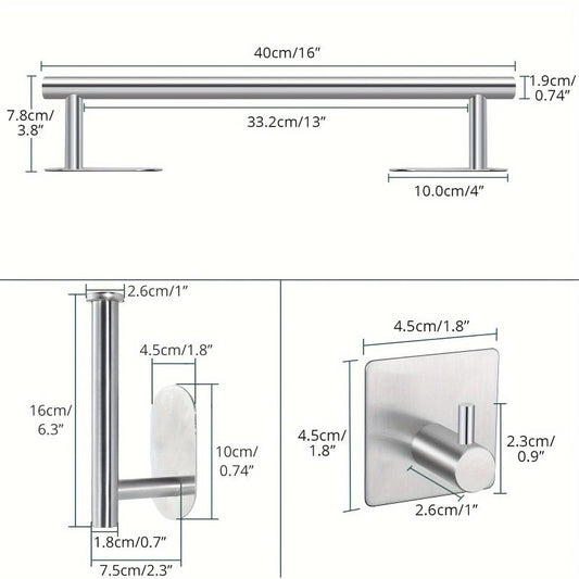 Self Adhesive Towel Rack with Towel Hooks Stainless Steel Bathroom Hardware