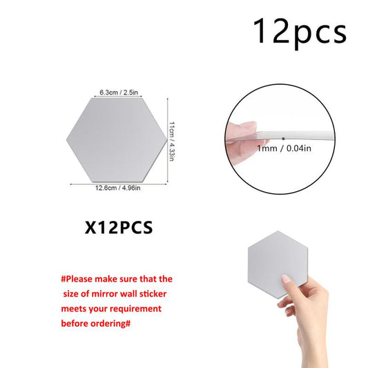 12pcs Hexagon Mirror Wall Stickers DIY Household Decoration