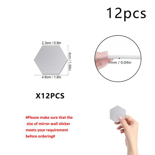 12pcs Hexagon Mirror Wall Stickers DIY Household Decoration