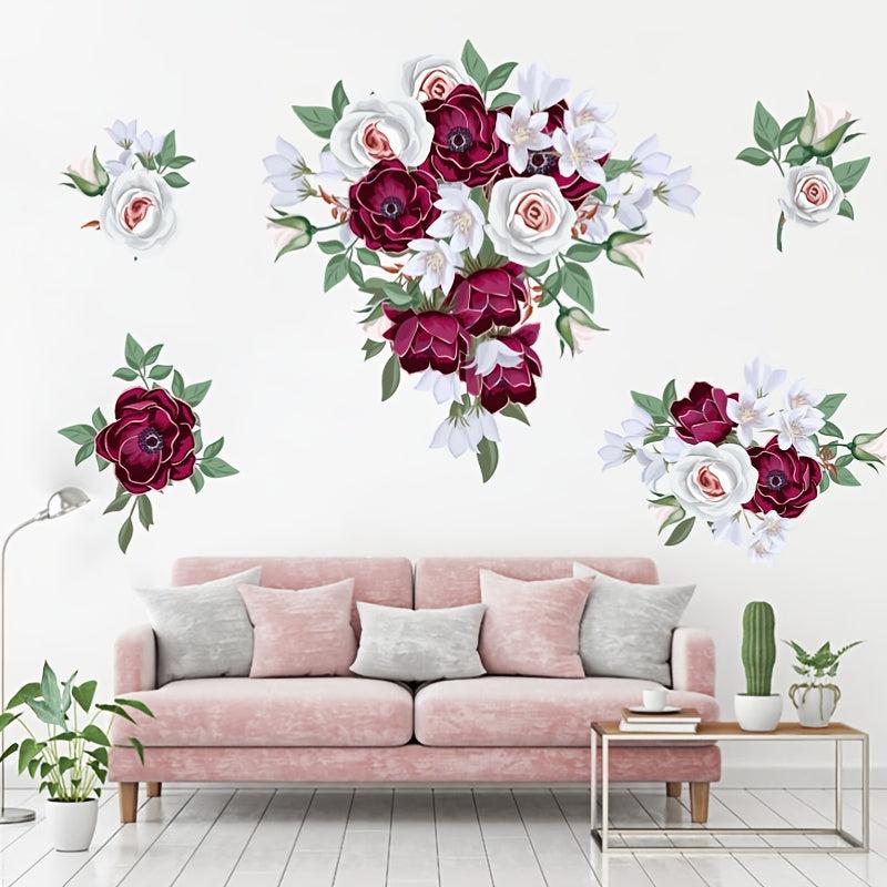 Flower Rose Printed Self Adhesive Wall Sticker Peony Bedroom Living Room Decor