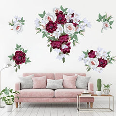 Flower Rose Printed Self Adhesive Wall Sticker Peony Bedroom Living Room Decor