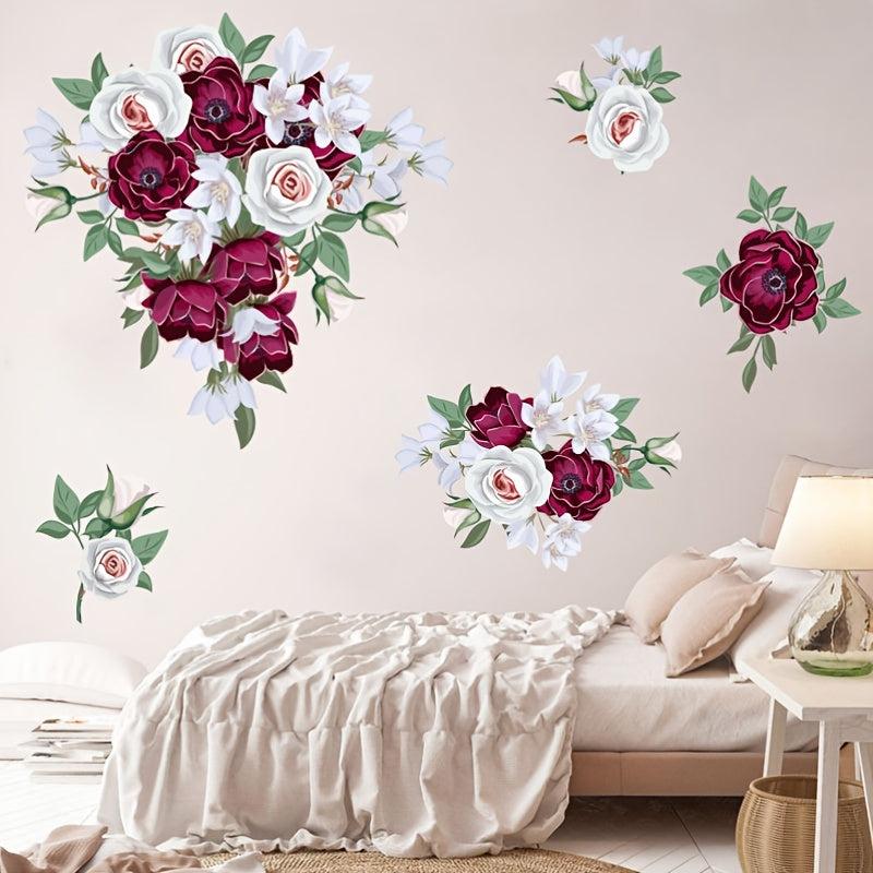 Flower Rose Printed Self Adhesive Wall Sticker Peony Bedroom Living Room Decor