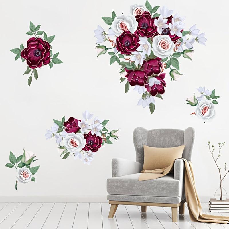 Flower Rose Printed Self Adhesive Wall Sticker Peony Bedroom Living Room Decor