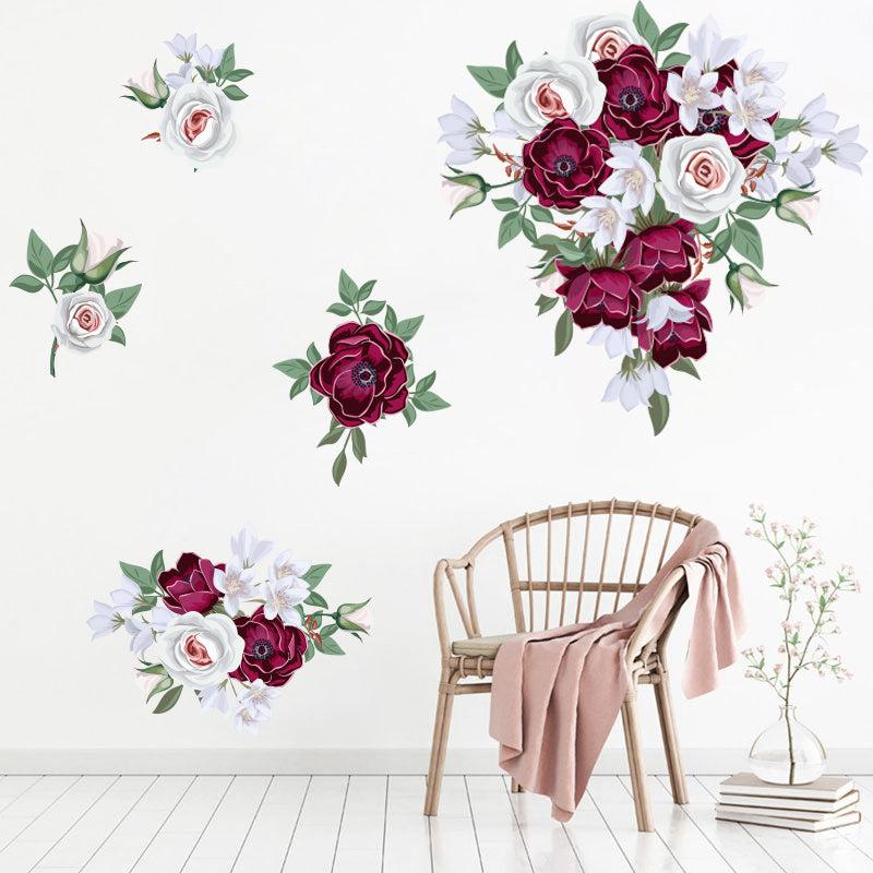 Flower Rose Printed Self Adhesive Wall Sticker Peony Bedroom Living Room Decor