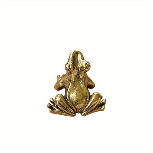 Retro Copper Frog Figurine Desktop Ornament and Tea Pet Decor