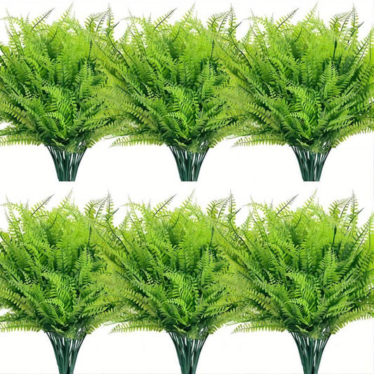 6pcs Artificial Green Plants UV Resistant Plastic Shrubs Outdoor Indoor Decor