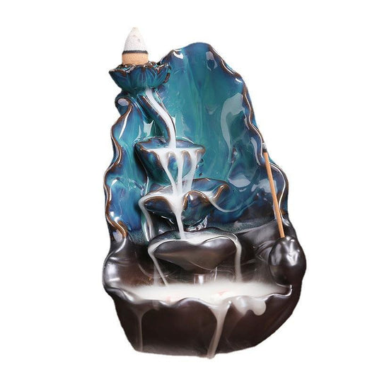Ceramic Lotus Incense Burner Waterfall Censer Home Decoration