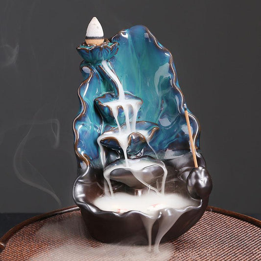 Ceramic Lotus Incense Burner Waterfall Censer Home Decoration