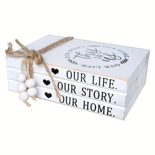 Distressed Wooden Decorative Books Stack for Rustic Home Decor