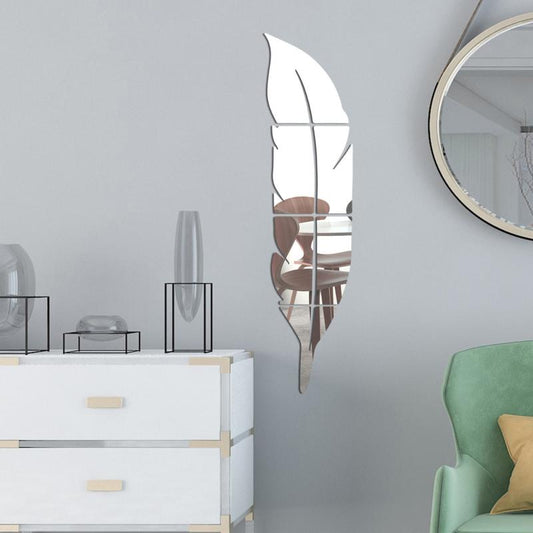 6pcs Feather Mirror Stickers for Living Room Decor