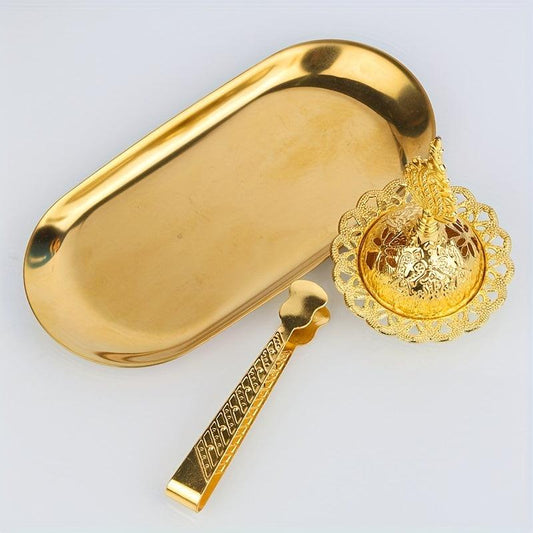 Handheld Golden Incense Burner with Metal Clip for Home Decor
