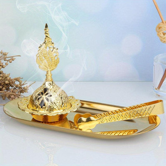 Handheld Golden Incense Burner with Metal Clip for Home Decor