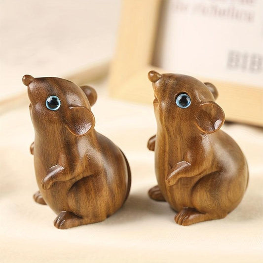 Wooden Mouse Statue Natural Sandalwood Ornament Animal Decoration