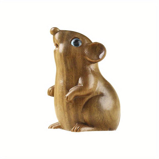 Wooden Mouse Statue Natural Sandalwood Ornament Animal Decoration