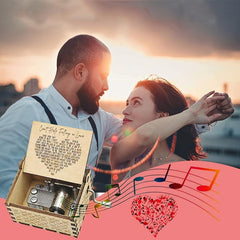 Wooden Music Box Can't Help Falling In Love Engraved Antique Musical Box