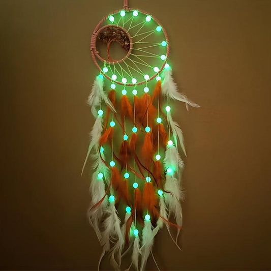 Night Luminous Dream Catcher Wind Chime Pendant Indian Style Bedroom Study Decor