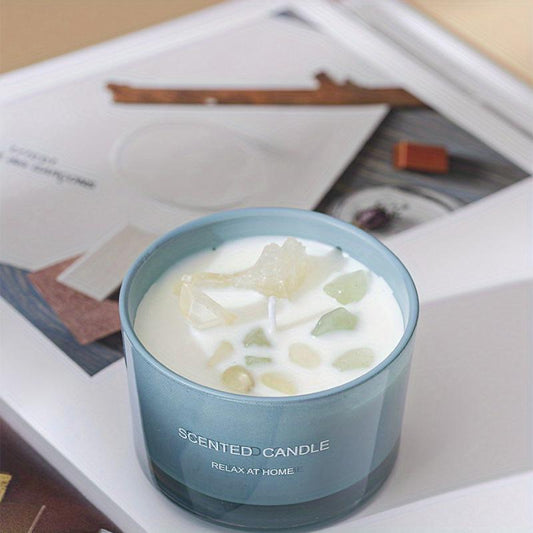 Crystal Soy Wax Scented Candle with Healing Crystals - Floral Jar