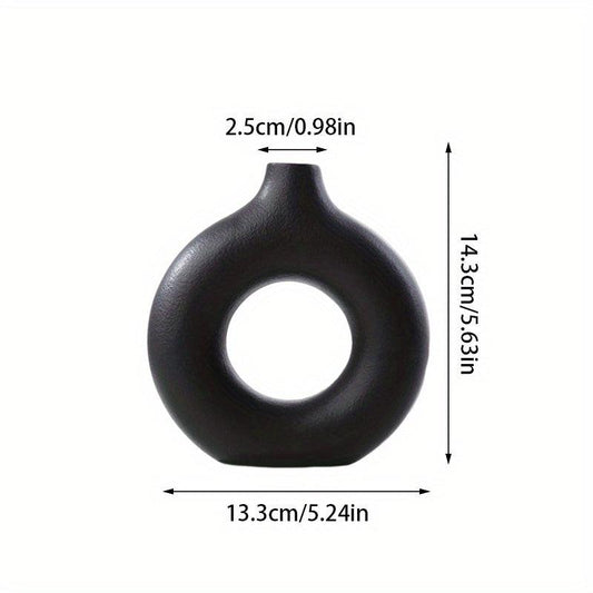 Modern Ceramic Donut Vase for Boho Home Decor with Pampas Dried Flowers