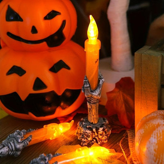 Spooky Halloween Candle Lamp Skull Hand Lamp with Ghost Novelty Ornament