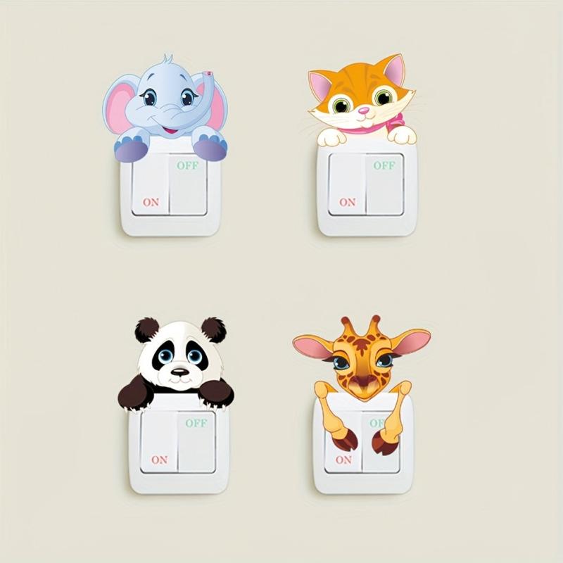 DIY Animals Switch Stickers Panda Giraffe 3D Wall Decal Girls Kids Room Decor