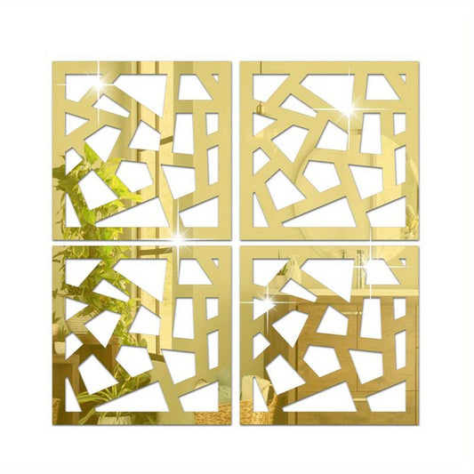 4pcs Acrylic Square Hollow Pattern Wall Stickers for Decor