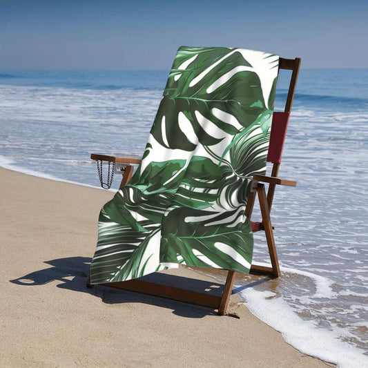Green Leaves Pattern Beach Towel Lightweight Windproof Sunscreen & Absorbent