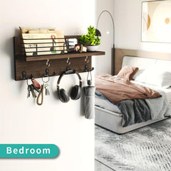 Wooden Wall Mounted Key Holder with Hooks for Storage