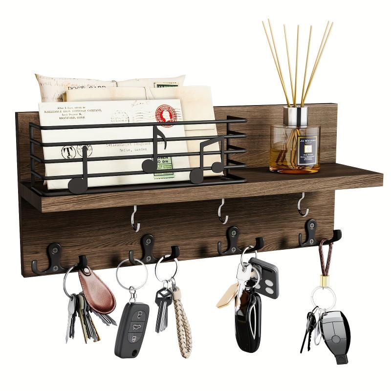 Wooden Wall Mounted Key Holder with Hooks for Storage