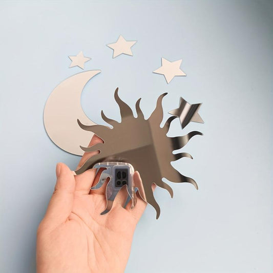 6pcs Star & Moon Mirror Wall Sticker Set Ramadan Kareem Holiday Decor